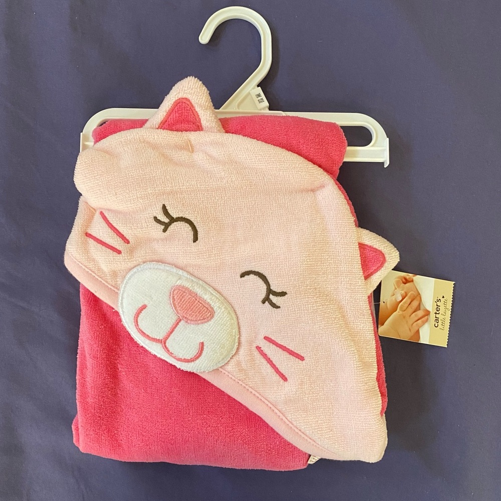 Carter’s Baby Bath Towel with Hood - Pink Kitty